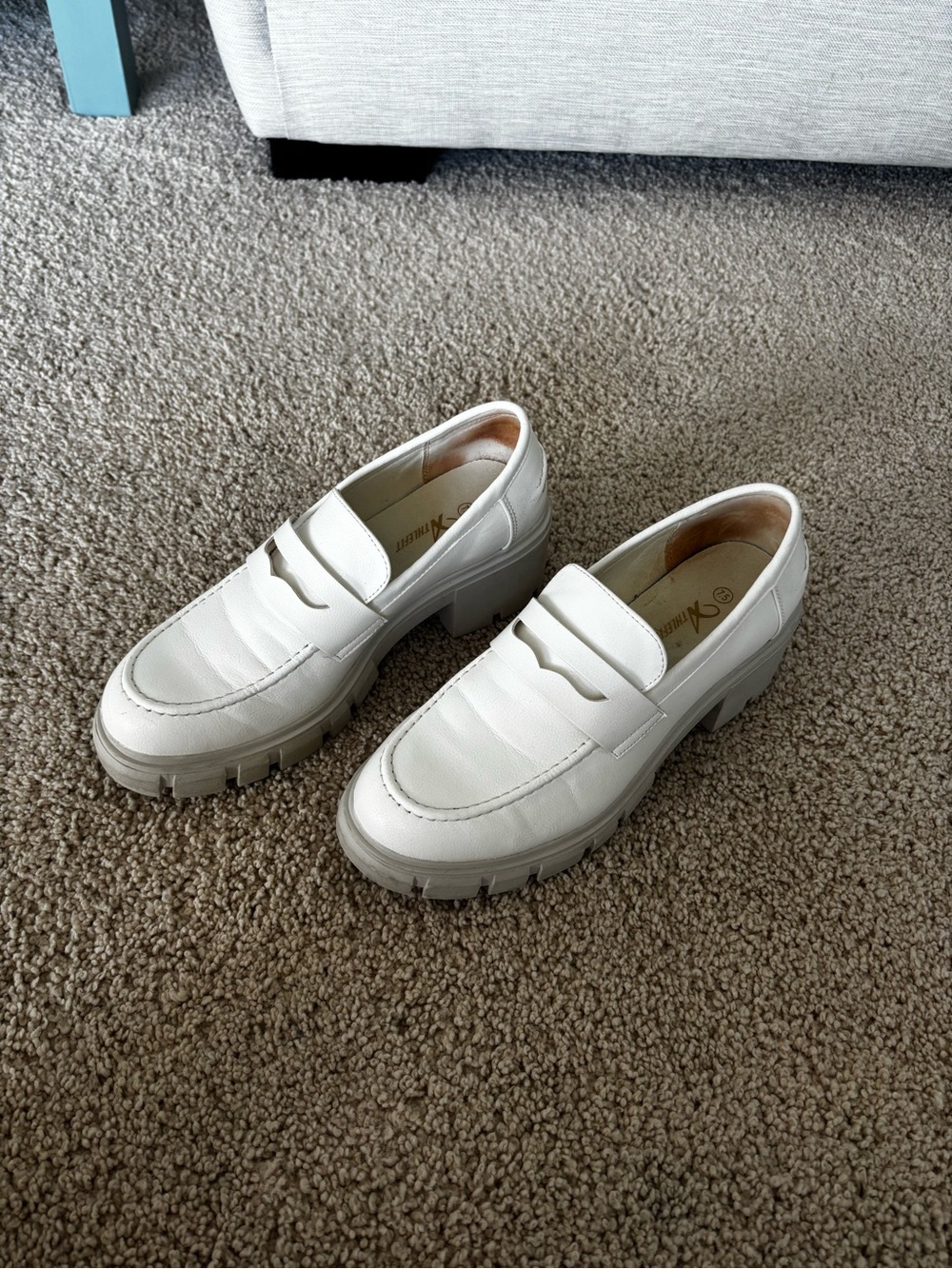 Chunky Platform Penny Loafers in White for Women